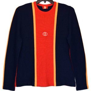 Vintage Anba Of Austria Men's Blue Orange Wool Blend Striped Ski Sweater Size L
